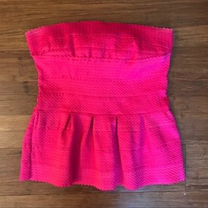 Hot Pink Strapless Peplum Top Medium Crop Top
